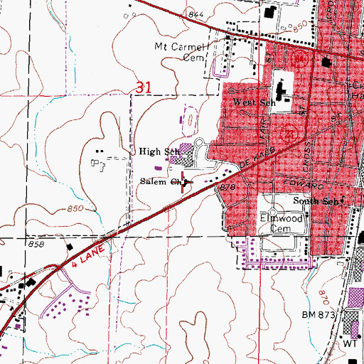 Topographic Map of Salem Lutheran Church, IL