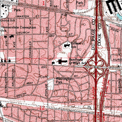 Topographic Map of Sandburg Junior High School, IL
