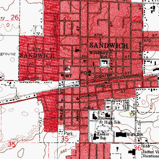 Topographic Map of Sandwich, IL