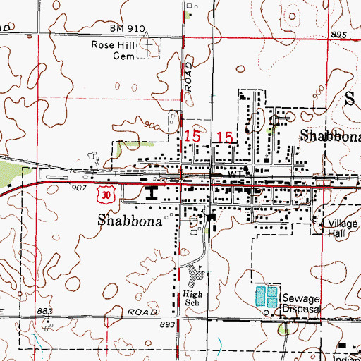 Topographic Map of Shabbona, IL