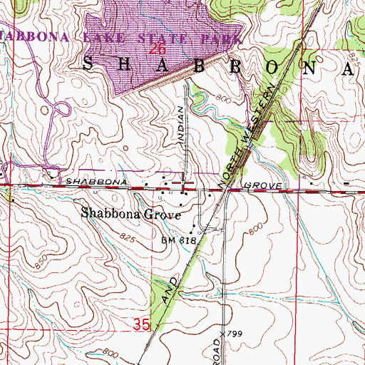 Topographic Map of Shabbona Grove, IL