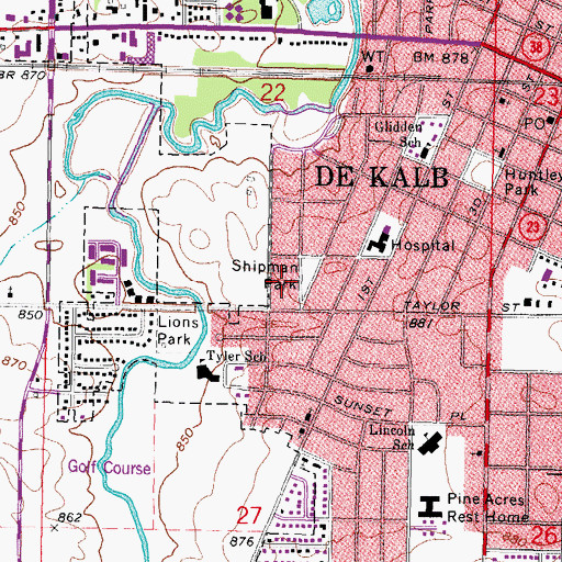 Topographic Map of Shipman Park, IL