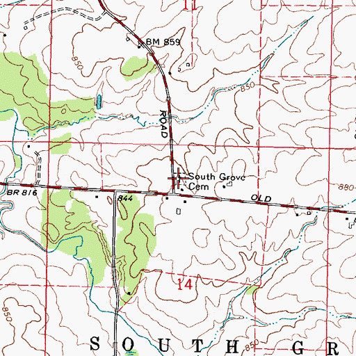 Topographic Map of South Grove Cemetery, IL