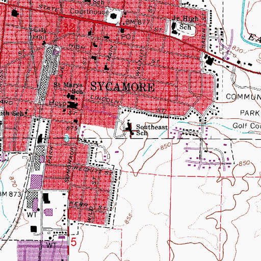 Topographic Map of Southeast Elementary School, IL