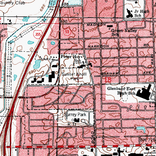 Topographic Map of Sunset Knoll Park, IL