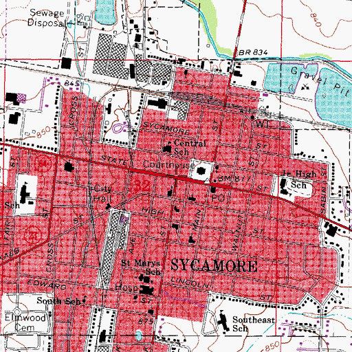 Topographic Map of Sycamore, IL