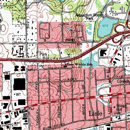 Topographic Map of Tate Woods Elementary School, IL