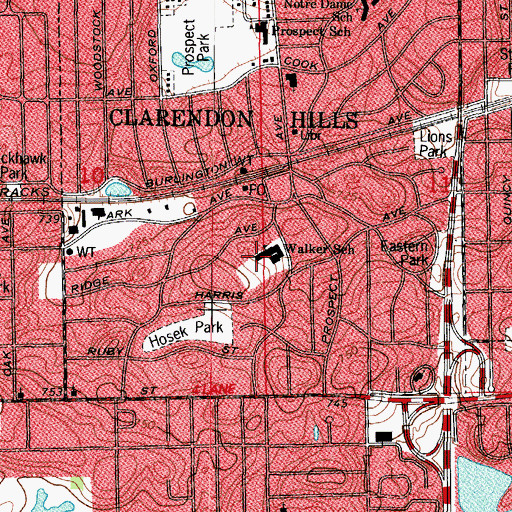 Topographic Map of Walker School, IL