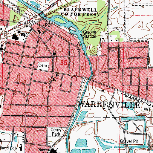 Topographic Map of Warrenville, IL