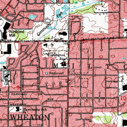 Topographic Map of Washington Elementary School, IL