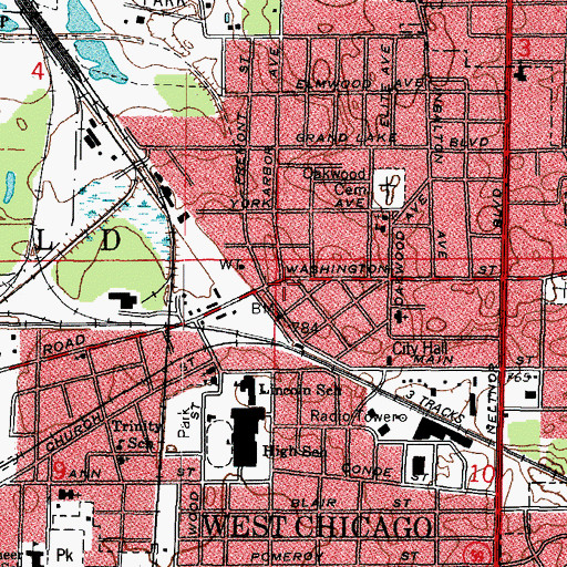 Topographic Map of West Chicago, IL