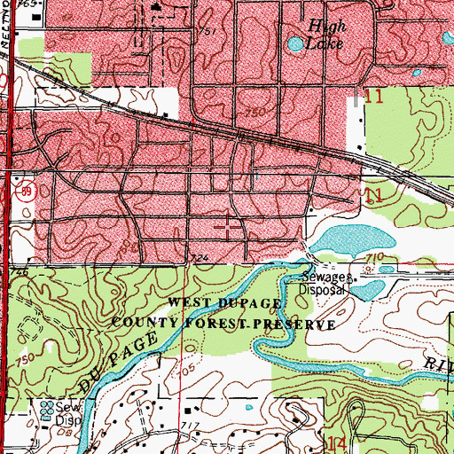 Topographic Map of West DuPage County Forest Preserve, IL