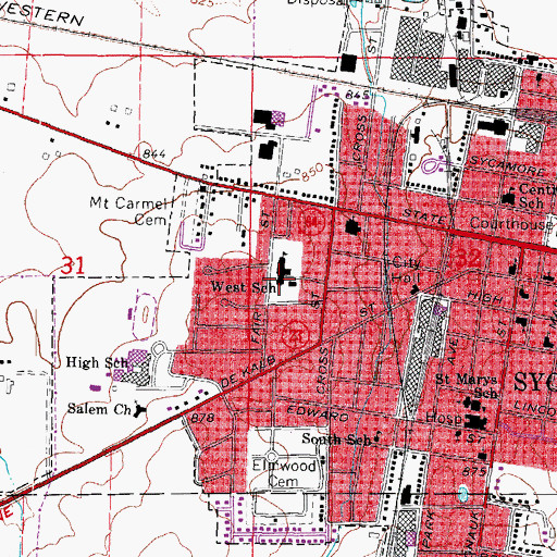 Topographic Map of West Elementary School, IL