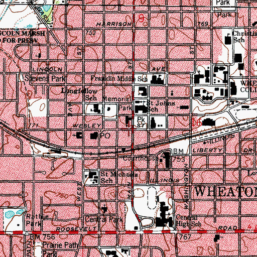 Topographic Map of Wheaton, IL