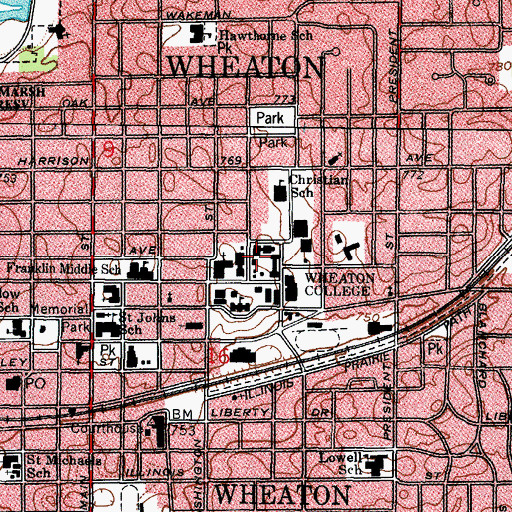 Topographic Map of Wheaton College, IL