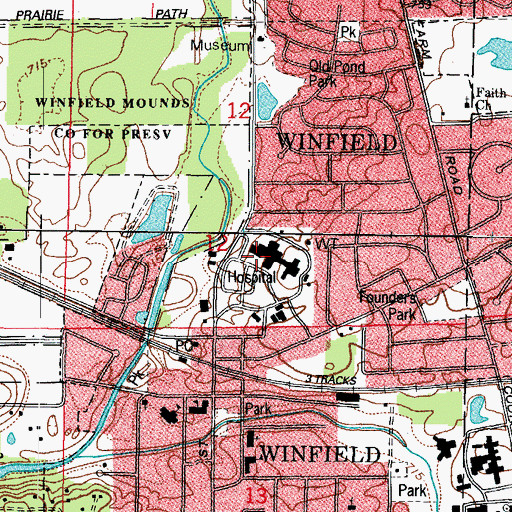 Topographic Map of Central Dupage Hospital, IL