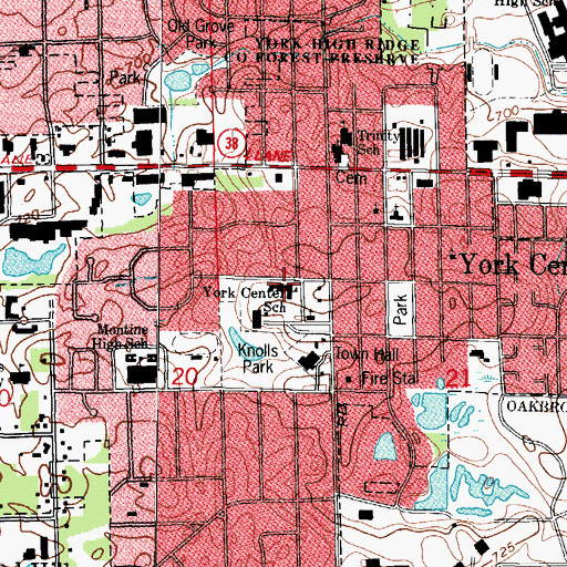 Topographic Map of York Center Elementary School, IL