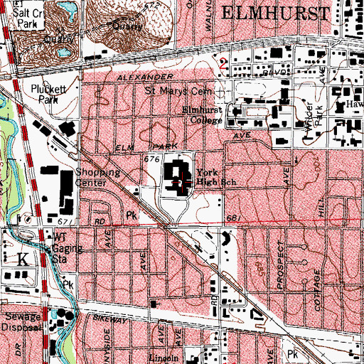 Topographic Map of York Community High School, IL