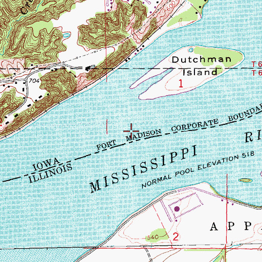 Topographic Map of Lake Keokuk, IA