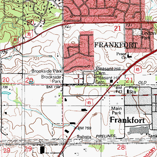 Topographic Map of Brookside Park, IL