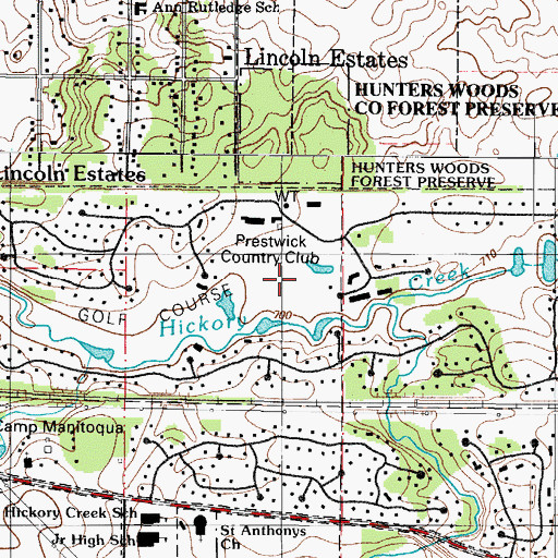 Topographic Map of Prestwick Country Club, IL