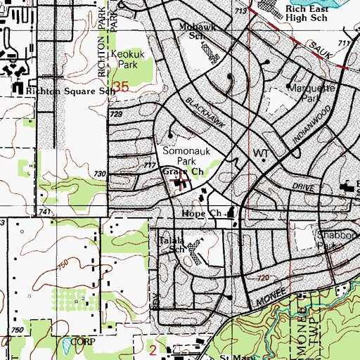 Topographic Map of Grace United Protestant Church, IL