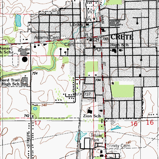Topographic Map of Crete-Monee Middle School, IL
