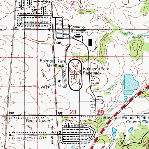 Topographic Map of Balmoral Park Race Track, IL
