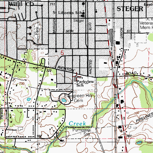 Topographic Map of Parkview School, IL