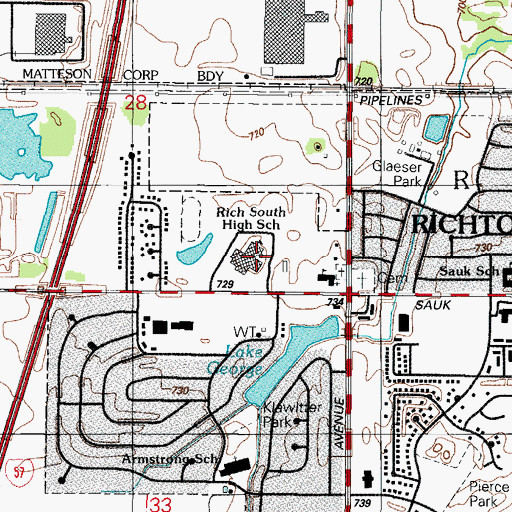 Topographic Map of Rich South High School, IL