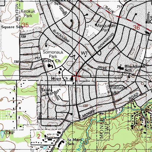 Topographic Map of Hope Lutheran Church, IL