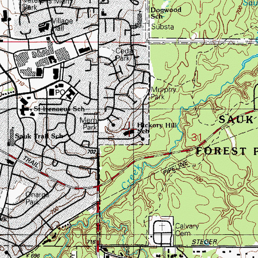 Topographic Map of Hickory Hill School, IL