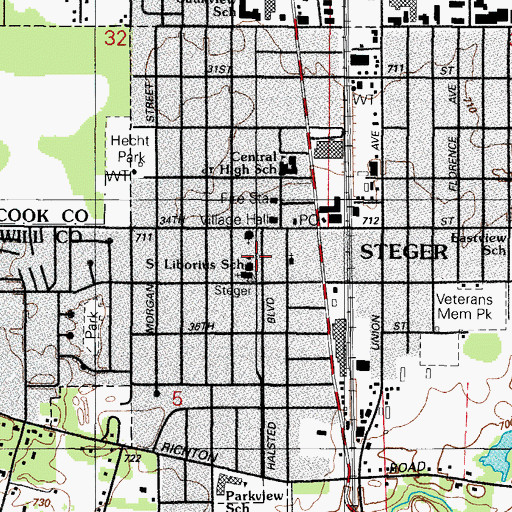Topographic Map of Saint Liborius School, IL