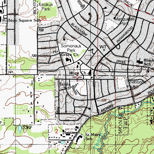 Topographic Map of Talala Elementary School, IL