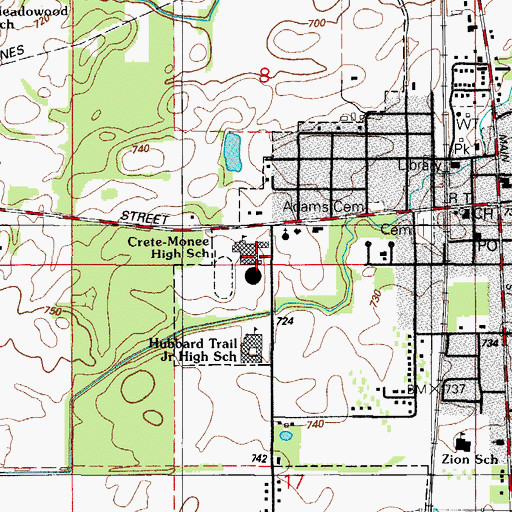 Topographic Map of Crete-Monee High School, IL