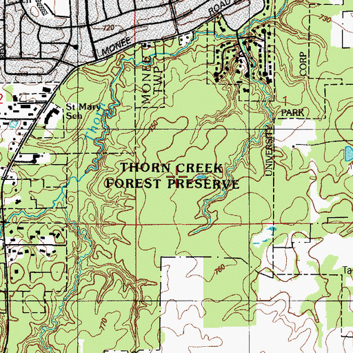 Topographic Map of Thorn Creek Forest Preserve, IL