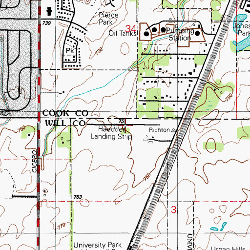Topographic Map of Haedtler Landing Strip (historical), IL