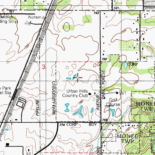 Topographic Map of Urban Hills Country Club, IL