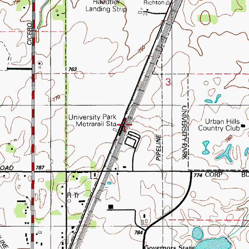 Topographic Map of University Park Metrorail Station, IL