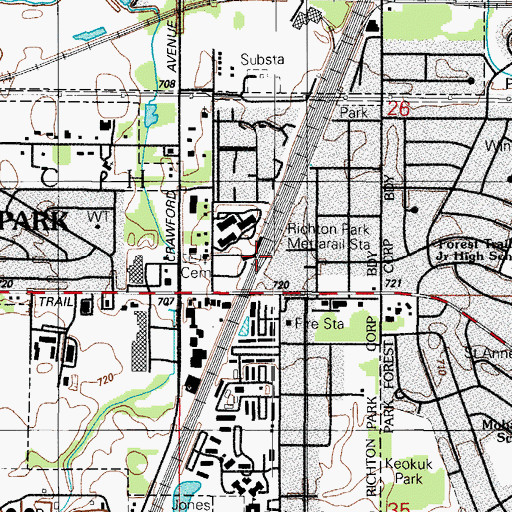Topographic Map of Richton Park Metrorail Station, IL