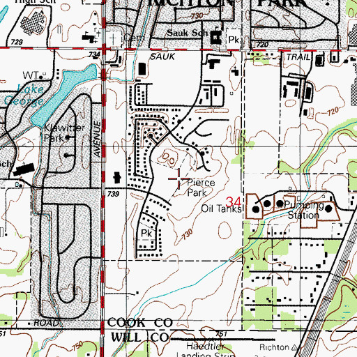 Topographic Map of Pierce Park, IL