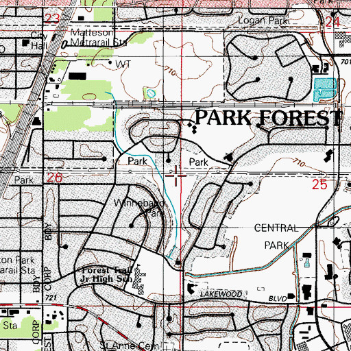 Topographic Map of Winnebago Parks, IL