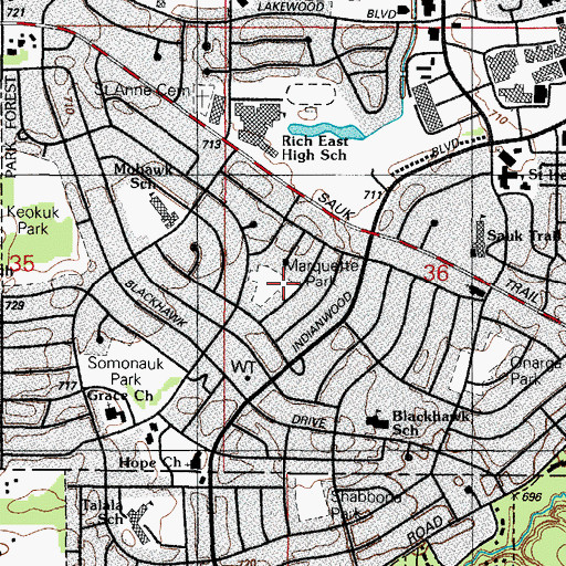 Topographic Map of Marquette Park, IL