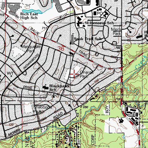 Topographic Map of Onarga Park, IL