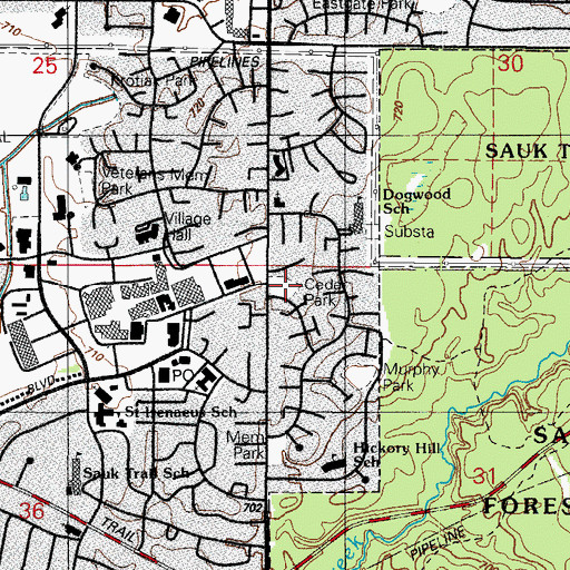 Topographic Map of Cedar Park, IL