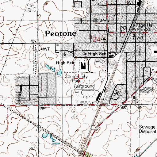 Topographic Map of Peotone Community Park, IL