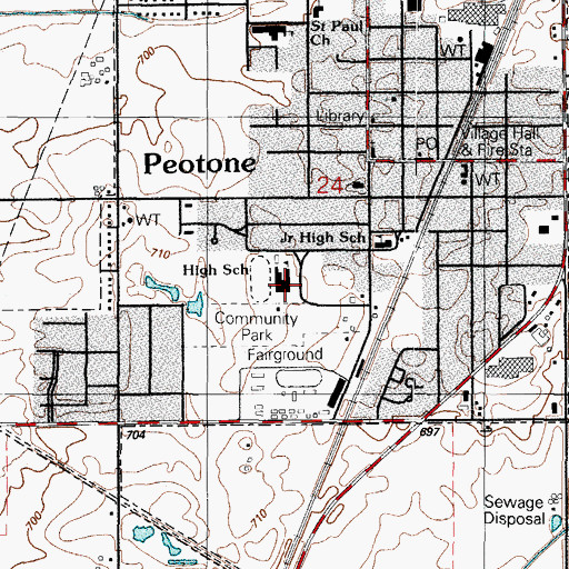 Topographic Map of Peotone High School, IL