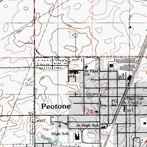 Topographic Map of Peotone School, IL
