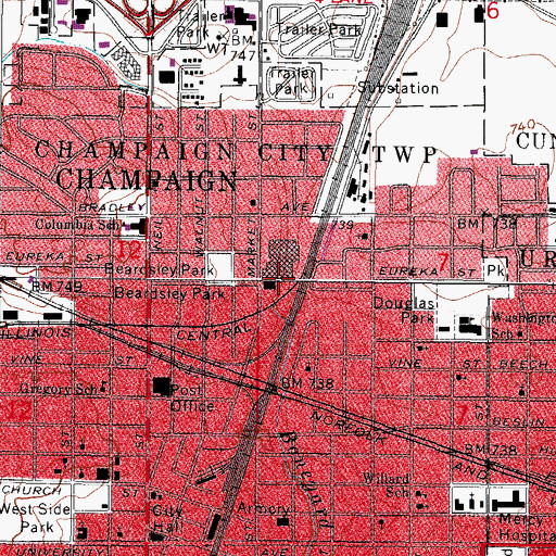 Topographic Map of Boneyard Creek, IL
