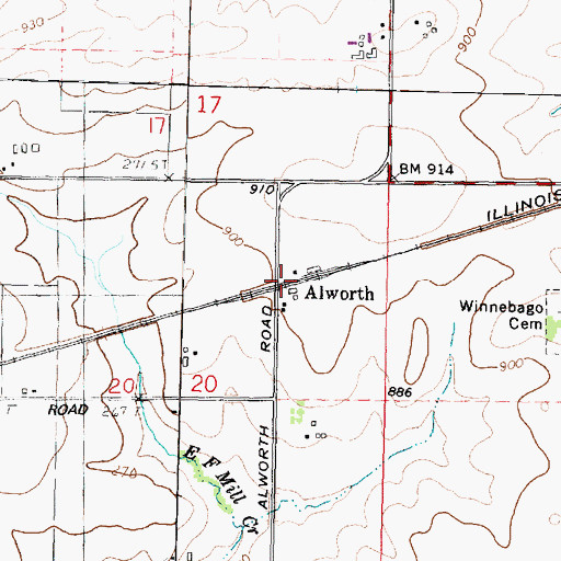 Topographic Map of Alworth, IL